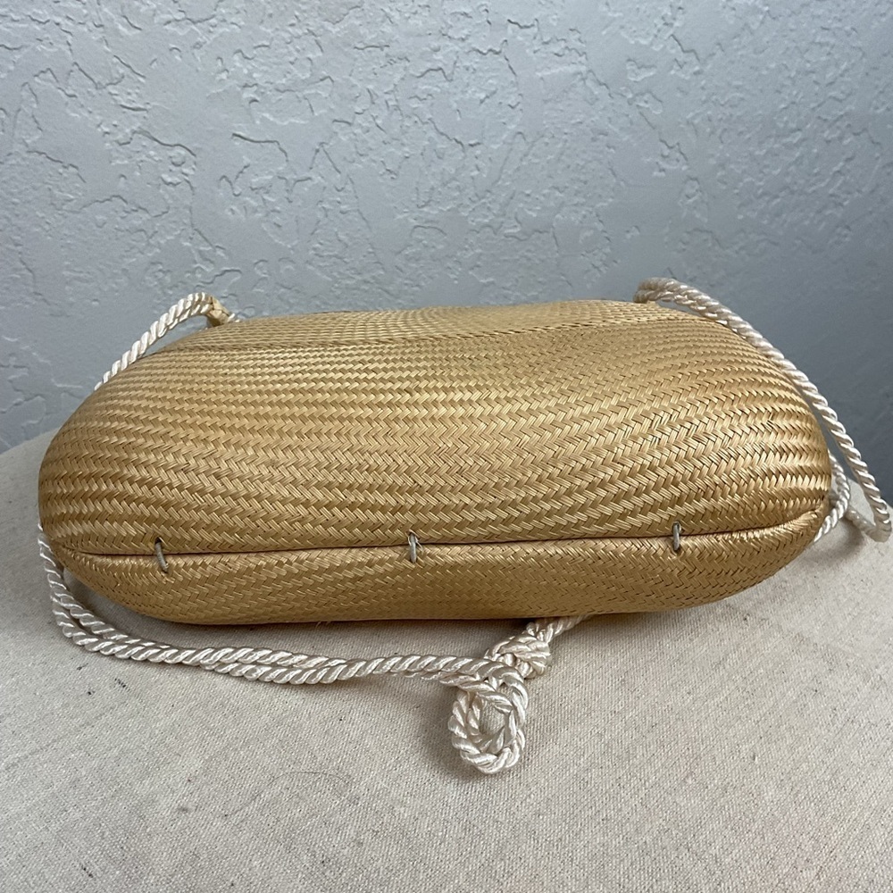 Women’s Vintage Straw Clam Shell Purse Lady Profile Decoration Cord Strap - Picture 9 of 12